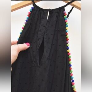 Black Tank with Rainbow Pom-Poms | Size S